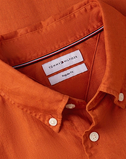 Tommy Hilfiger - Piece Dye Linen Skjorte - Rusty Ochre